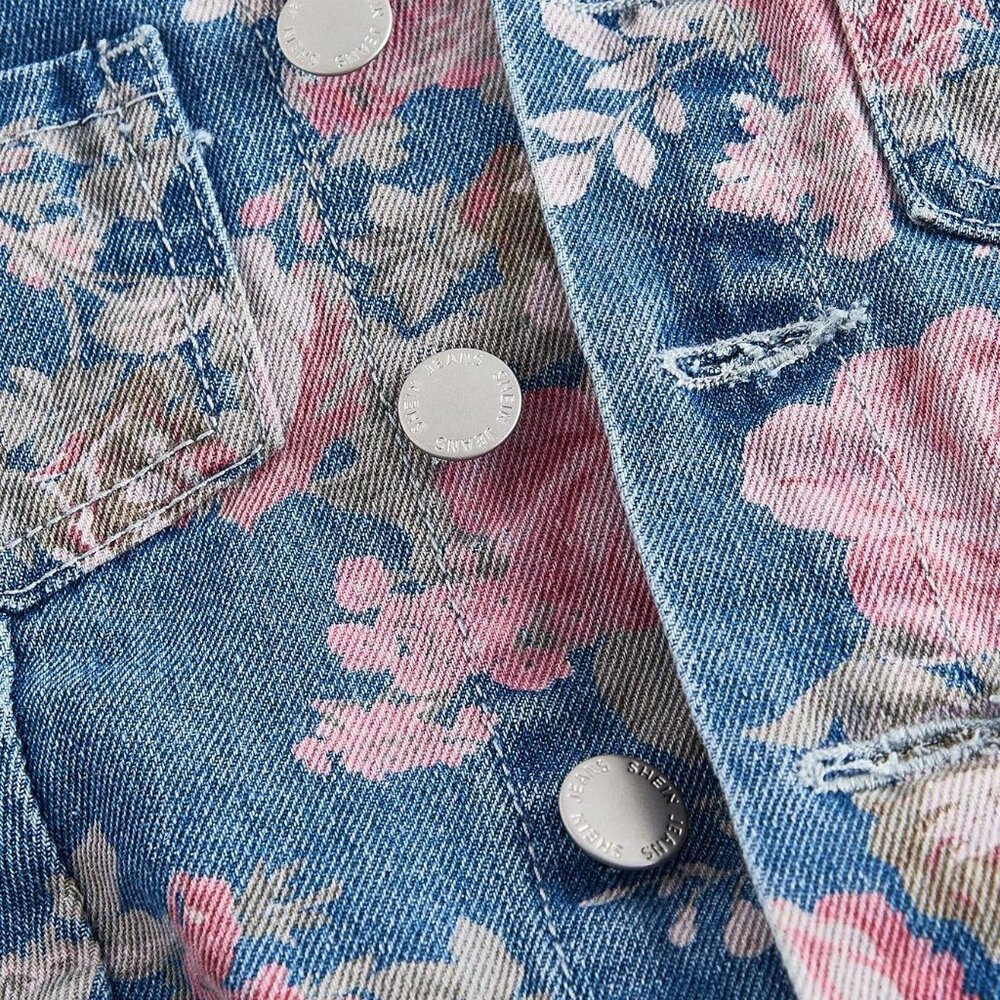 Medium Wash Boho Women's Floral Denim Jumpsuit - Picture 3 of 4